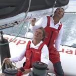 A bord du trimaran "ACTUAL" , Yves Le Blevec (FRA) skipper et Kito de Pavant (FRA) co-skipper pour la Transat Jacques Vabre 2013.