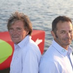 A bord du trimaran "ACTUAL" , Yves Le Blevec (FRA) skipper et Kito de Pavant (FRA) co-skipper pour la Transat Jacques Vabre 2013.