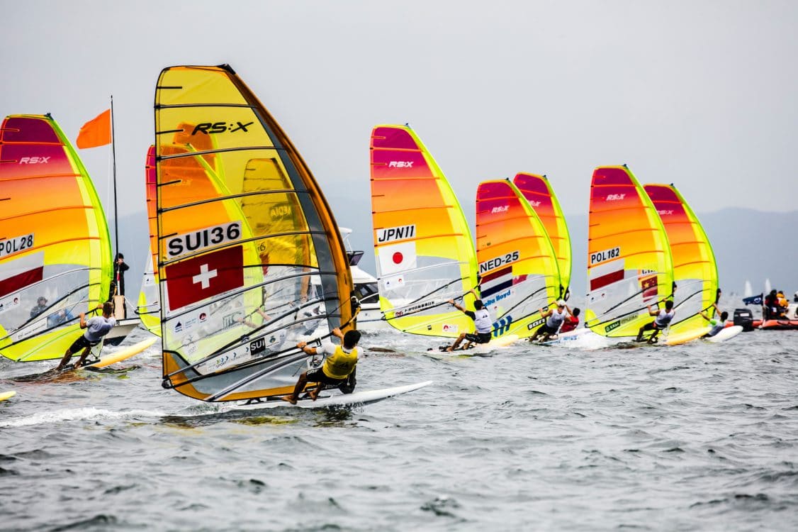 2018 World Cup Series, GAMAGORI, JPN 111Jun Ogawa (M)JPNJO3, Japan, Olympic Sailing, POL 182Pawel Tarnowski (M)POLPT4, RSXM, SUI 36Mateo Sanz Lanz (M)SUIMS27, Sailing Energy, WC Series Gamagori, World Sailing