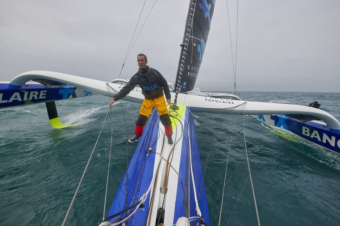 BANQUE POPULAIRE IX, ARMEL LE CLEA'H, BANQUE POPULAIRE, TRIMARAN, VOILE, ONBOARD, MANOEUVRES, ACCASTILLAGE